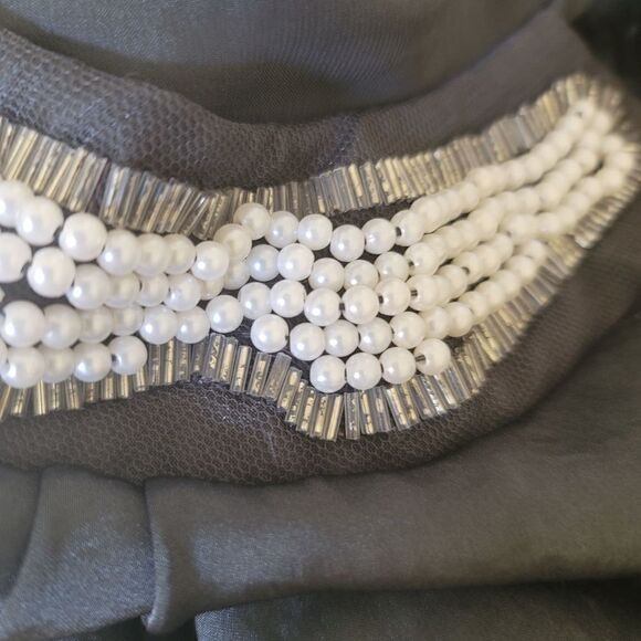 Lily lou medium silky pearl beaded sleeveless relaxed blouse pleated black dress - Picture 3 of 3